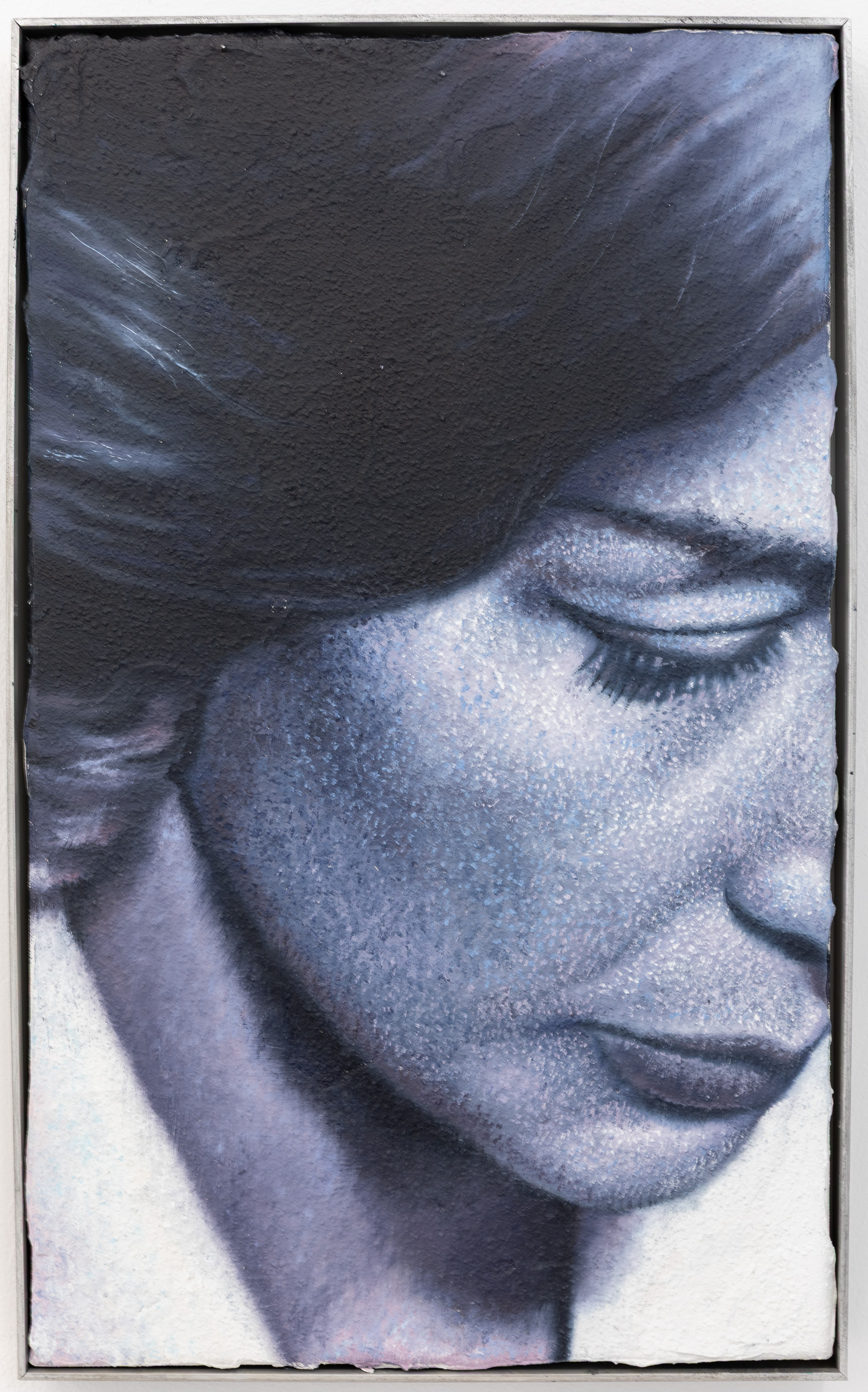 Billy Gibney, Vestige I, 2026, Oil, volcanic rock and marble dust on canvas. Distressed aluminium frame, 20 1/2 × 12 3/5 × 2 in | 52 × 32 × 5 cm