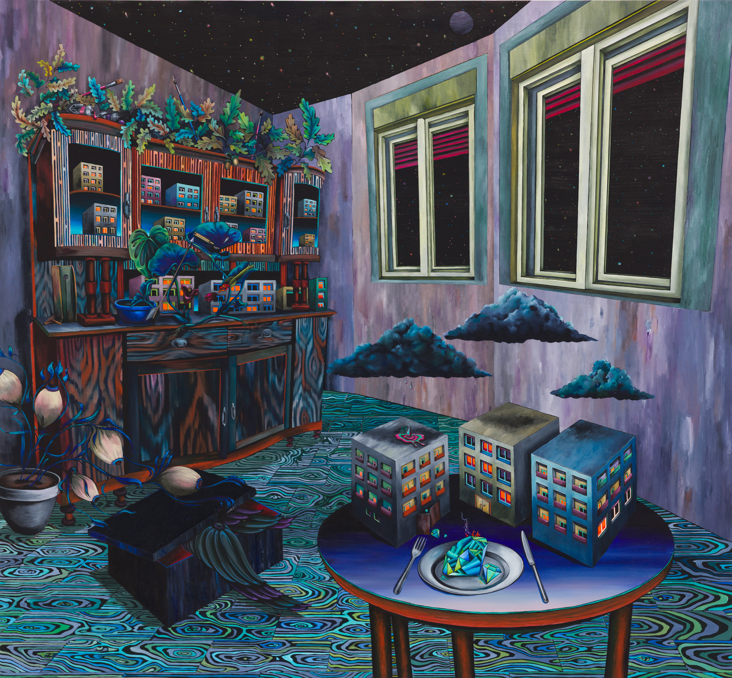 Emma Păvăloaia, Nature Guiding My Lonely Thoughts, 2025, Signed, titled and dated verso, Oil on canvas, 210 × 195 cm