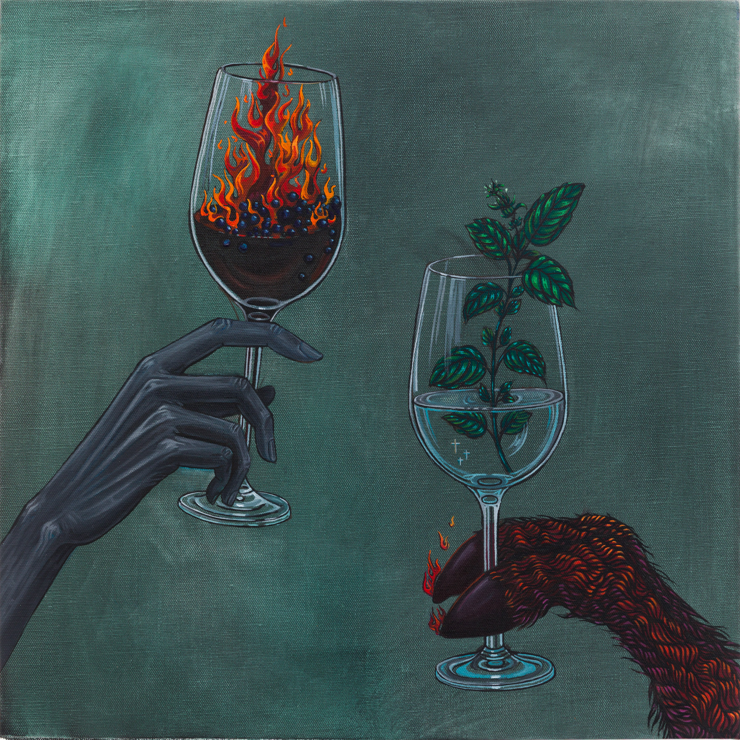 Emma Păvăloaia, Please, Just One Sip to See What Happens, 2026, Signed, titled and dated verso, Oil on canvas, 50 × 50 cm